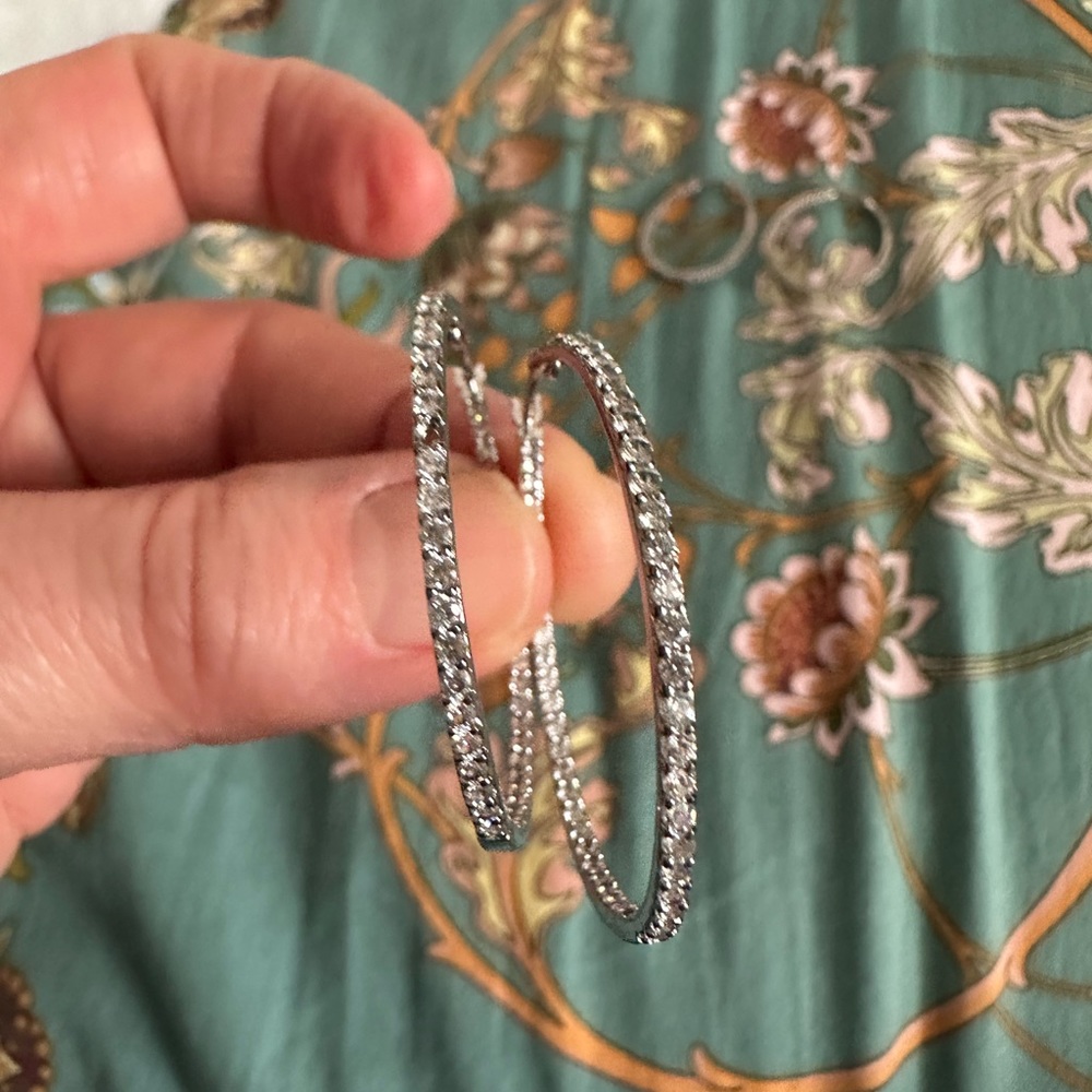 Silver CZ hoop earrings